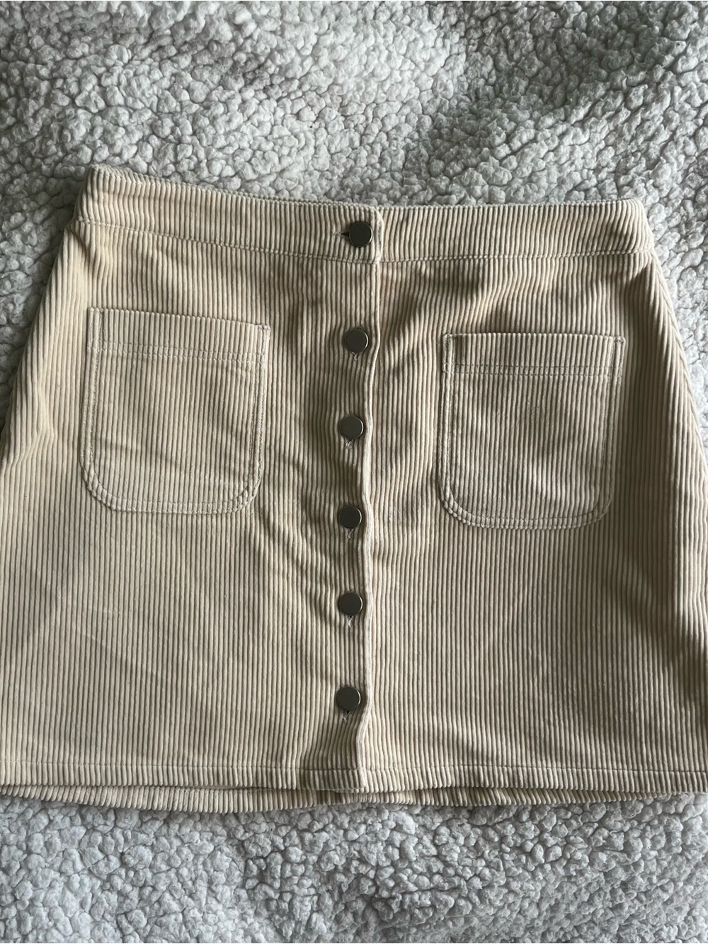 Beige Button-Front Corduroy Mini Skirt Organic Cotton